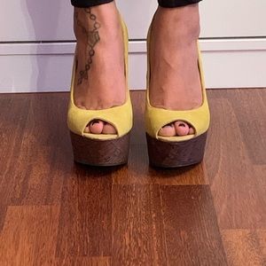 Yellow wedge heels